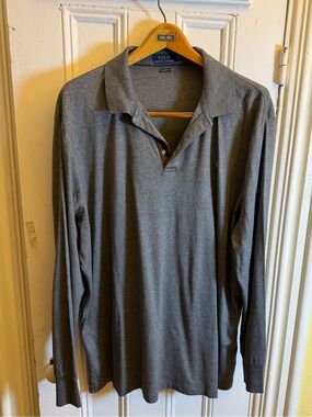 Polo Ralph Lauren Men XXL Gray Long Sleeve Polo Shirt Classic Fit Pony Logo